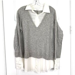 VERONICA BEARD Brami Mixed Media Wool Cashmere Sweater NEW Size S Grey Gray
